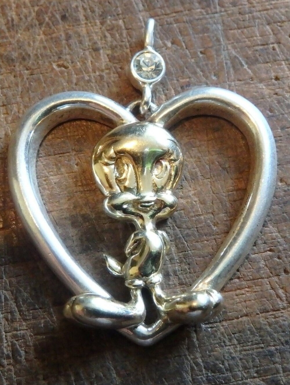 Silver Tweety Bird Heart Pendant Necklace Charm